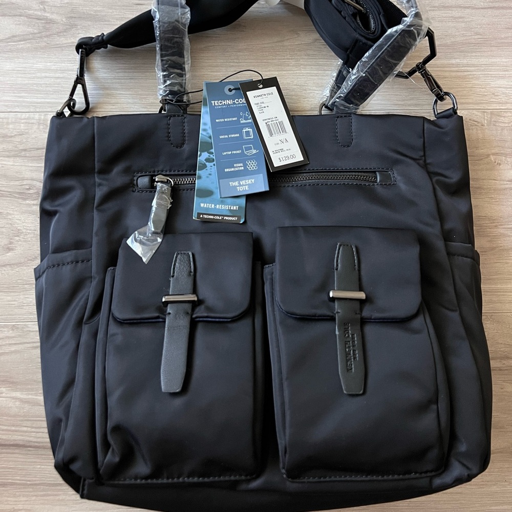 *NWT* Kenneth Cole Techni-Cole Black Vesey Tote Water-Resistant Laptop Bag